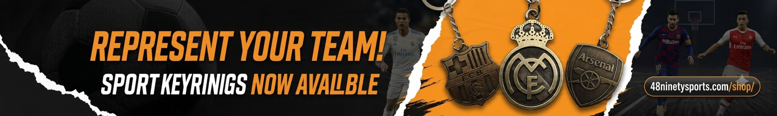 48Ninety Sports Premium Keyrings - Represent Your Team! Real Madrid, FCB, Arsenal.